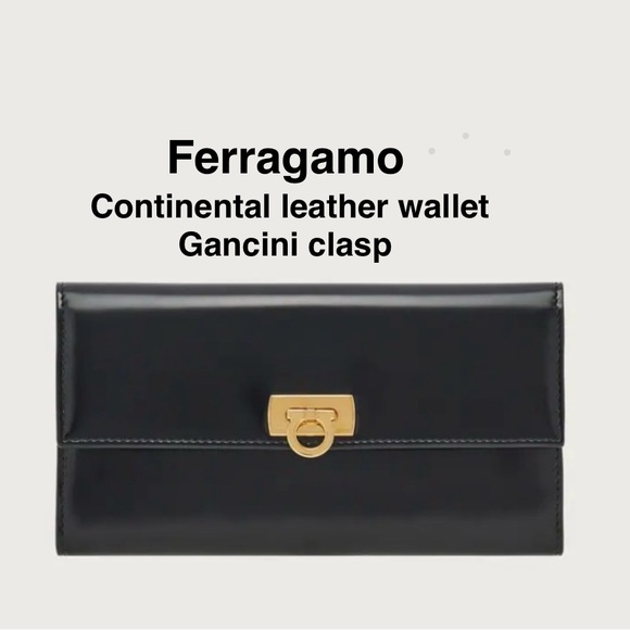 Ferragamo Continental wallet with Gancini clasp Patent Leather calfskin Black ⭐️ - Picture 1 of 17